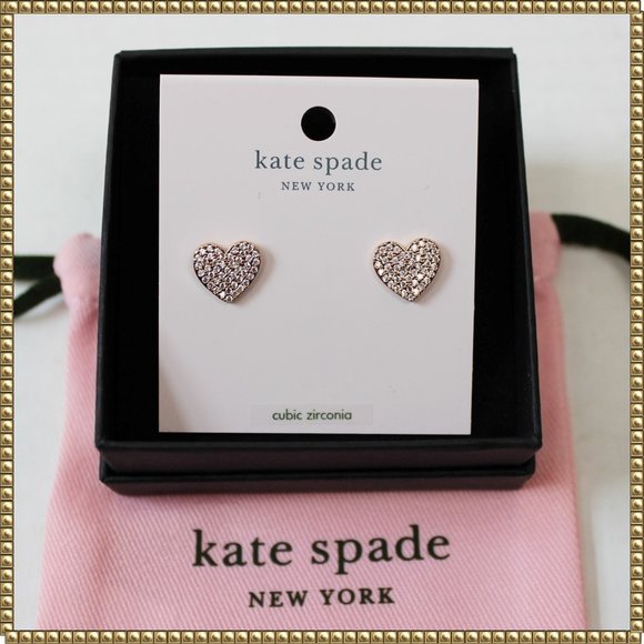 kate spade Jewelry - NWT Kate Spade Yours Truly Pave Rose Gold Heart CZ Studs Earrings